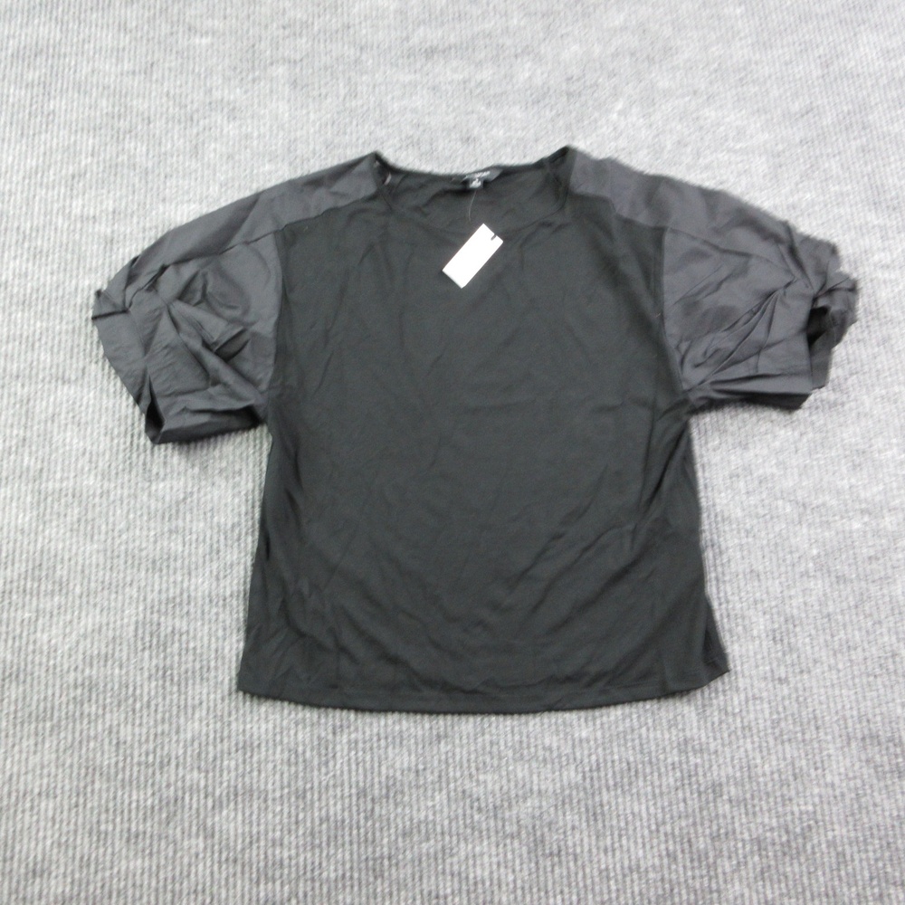 Banana Republic Blouse Womens S Black Puff Sleeve Jersey Stretch Casual NWT